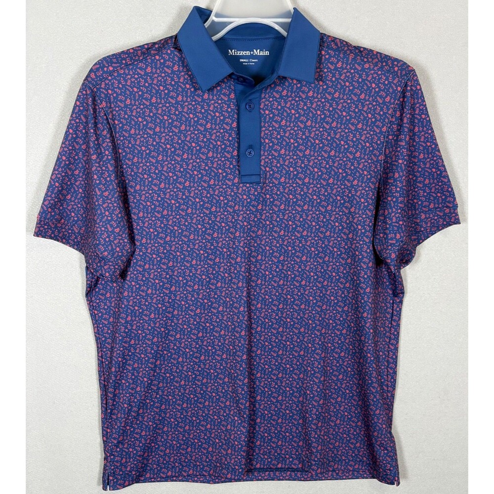 NWOT Mizzen Main Versa Polo Men S  Blue Red Moisture Wicking Golf Classic Fit